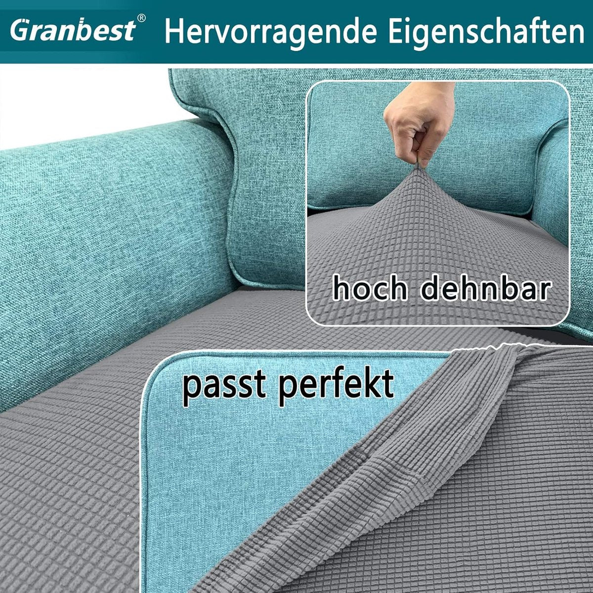 Sofa cover - Winter sofa cover - Stretch sofa cover - Corner sofa cover - Seat cushion - Three-seater sofa cover - Spandex sofa cover - Furniture protector with elastic base - Grey - Image 5