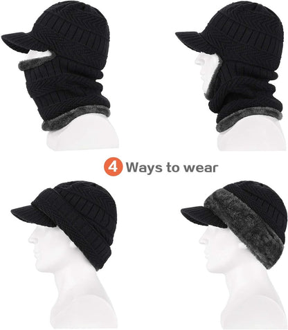 Beanie - Men's Winter Beanie - Knitted Beanie - Men's Beanie - With Flexible Neck Gaiter - Ski Balaclava - Unisex - Windproof - Warm - Ideal for Outdoor Activities - Camping - Skiing - Everyday Wear - Winter - Image 3