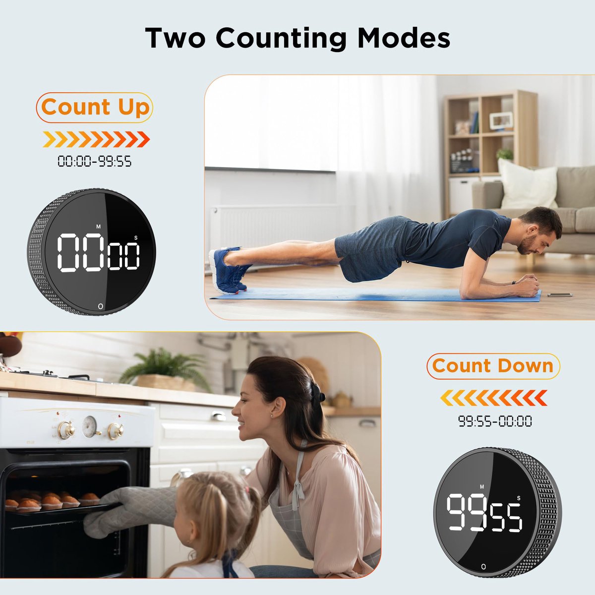 Digital Timer - Digital Kitchen Timer - Smart Timer - LED Display - Magnetic - 360° Rotation - BBQ Alarm Clock - Silver - Image 3