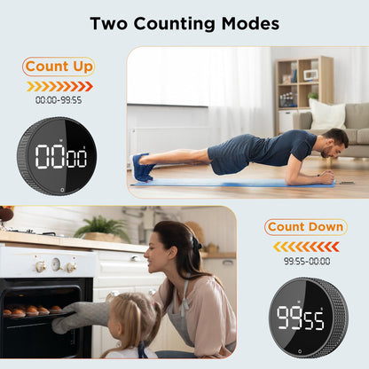 Digital Timer - Digital Kitchen Timer - Smart Timer - LED Display - Magnetic - 360° Rotation - BBQ Alarm Clock - Silver - Image 3