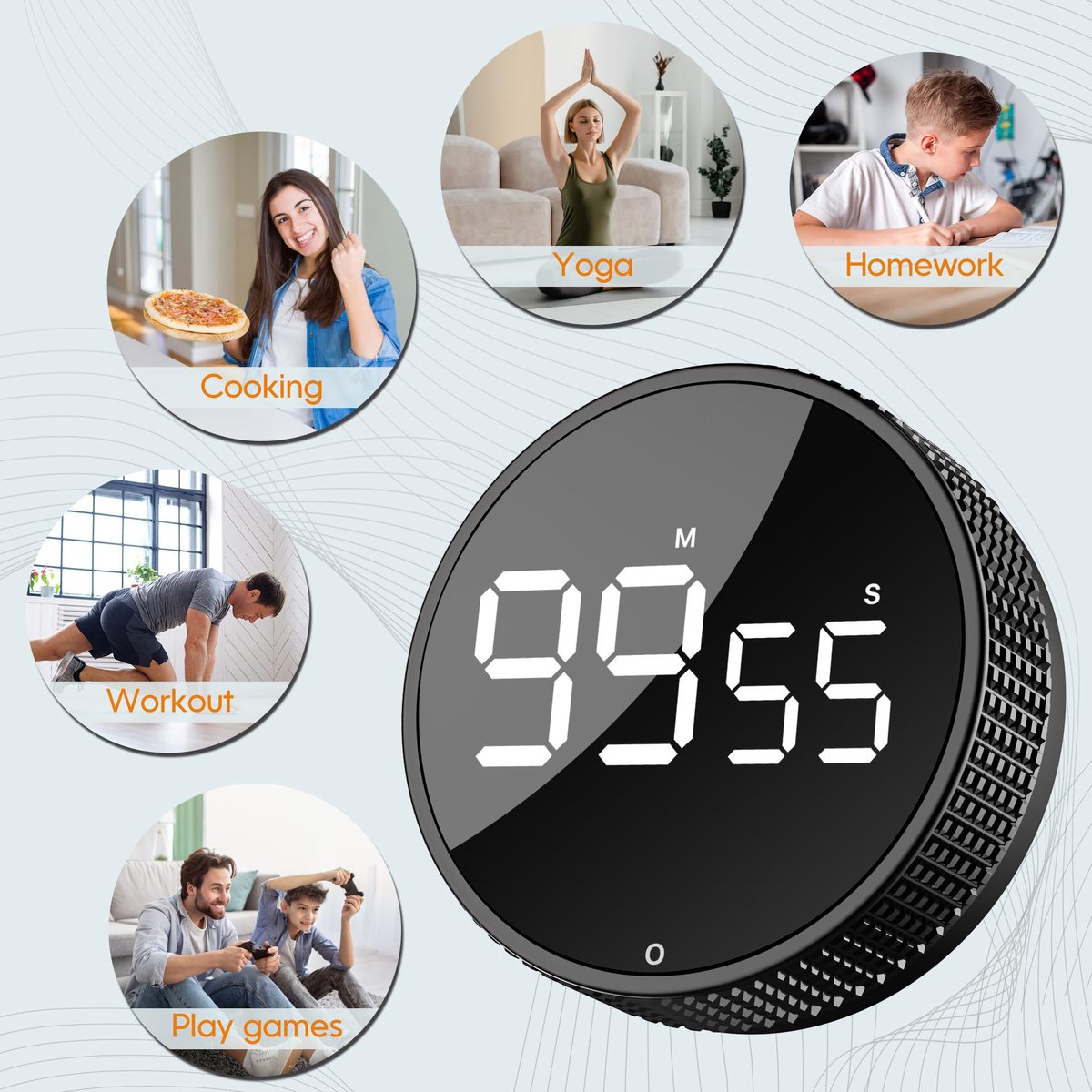Digital Timer - Digital Kitchen Timer - Smart Timer - LED Display - Magnetic - 360° Rotation - BBQ Alarm Clock - Silver - Image 4