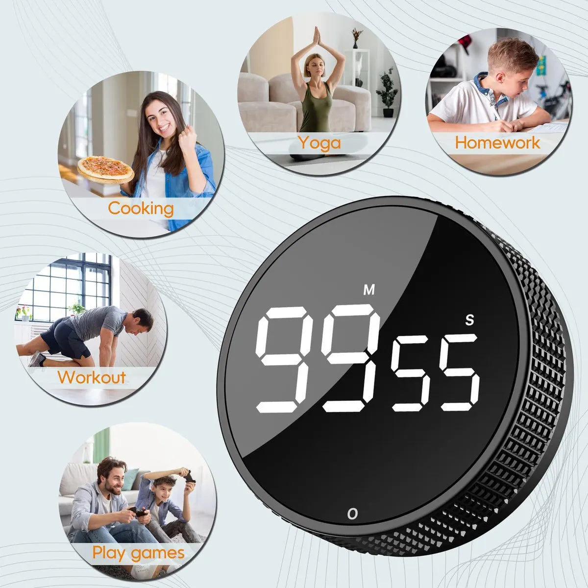 Digital Timer - Digital Kitchen Timer - Smart Timer - LED Display - Magnetic - 360° Rotation - BBQ Alarm Clock - Silver - Image 4