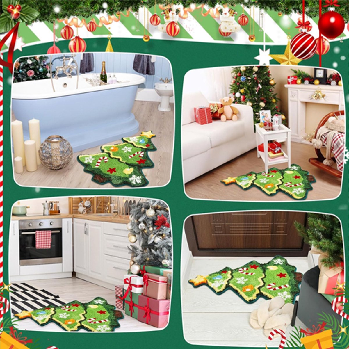 Rugs - Christmas Kitchen Rugs - Snowman and Gingerbread Man Rugs - Christmas Tree Bath Mats - Non-Slip Doormats - Winter Rugs - Perfect for the Bathroom - Home Decor - Party Decorations - Christmas - Image 5