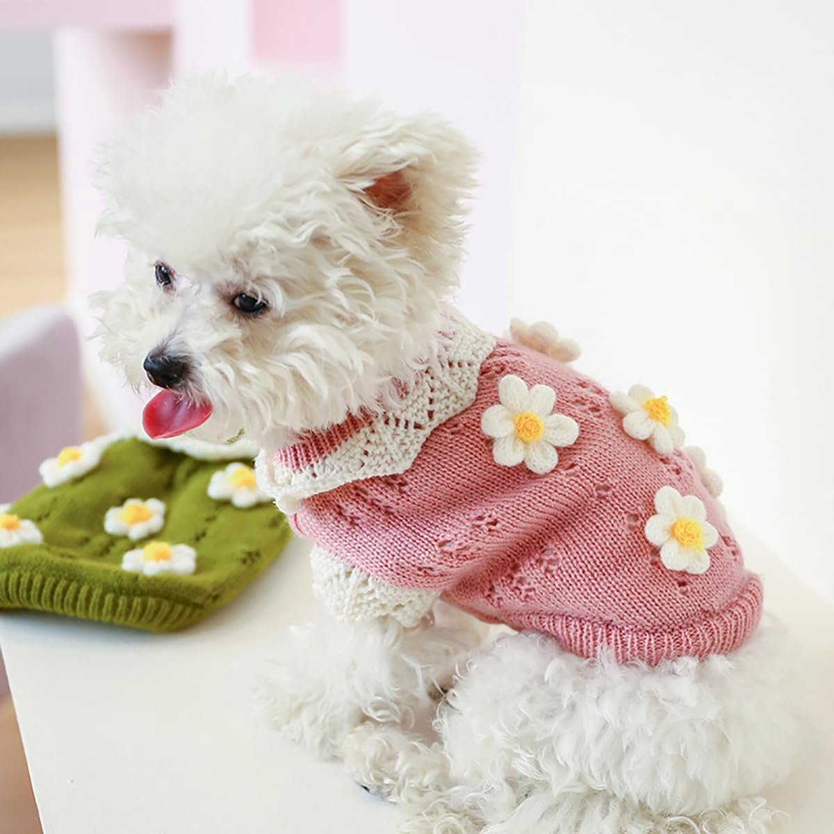 Dog Coat - Dog Sweater - Sweater for Small Dogs - Dog Sweater with an Adorable Floral Girl Design - Winter Knitted Sweater - Lightweight and Warm Cat Sweater - Birthday - Party Decoration - Christmas - Size XL - Image 3