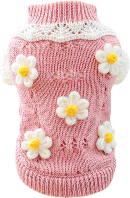 Dog Coat - Dog Sweater - Sweater for Small Dogs - Cute Floral Sweater for Girls - Winter Knitted Sweater - Lightweight and Warm Cat Sweater - Birthday, Party, Party Decoration, Christmas - Size L