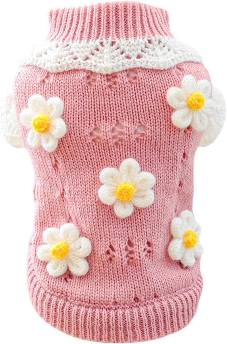 Dog Coat - Dog Sweater - Sweater for Small Dogs - Cute Floral Sweater for Girls - Winter Knitted Sweater - Lightweight and Warm Cat Sweater - Birthday, Party, Party Decoration, Christmas - Size M