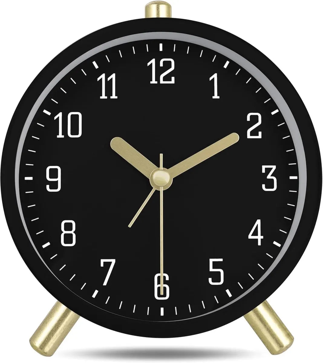 Wekker - Digital Alarm Clock - Alarm Clocks - Children's Alarm Clock - Silent Analog Metal Alarm Clock - Simple Desk Clock - With Night Light - Black - Modern Classic - For Bedside