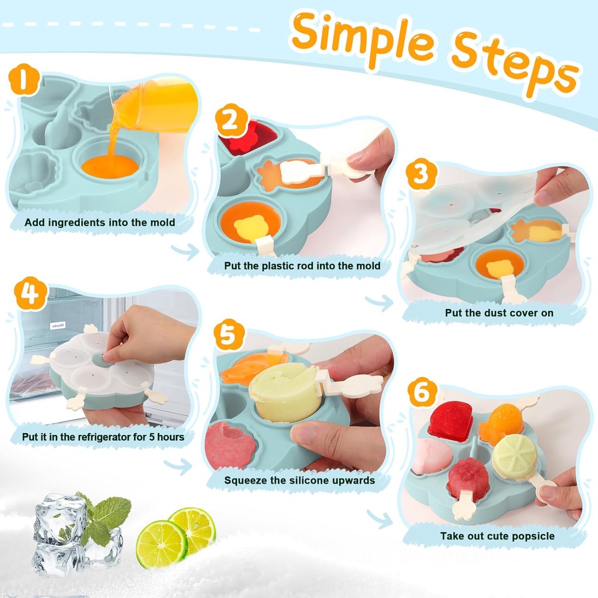 Silicone Ice Cube Trays - 5 Mesh Ice Cube Trays - BPA-Free, Safe for Children and Babies - Mini Ice Cube Trays - Ice Cube Trays with Handles and Lids - Reusable Ice Cube Trays for Kids - Image 2