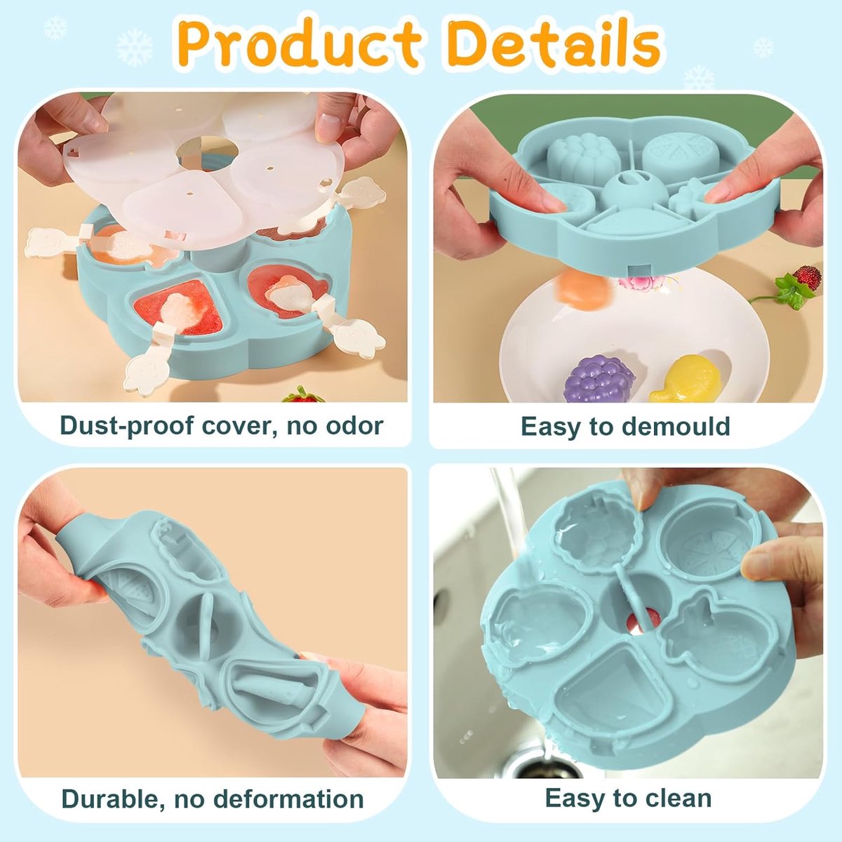 Silicone Ice Cube Trays - 5 Mesh Ice Cube Trays - BPA-Free, Safe for Children and Babies - Mini Ice Cube Trays - Ice Cube Trays with Handles and Lids - Reusable Ice Cube Trays for Kids - Image 4