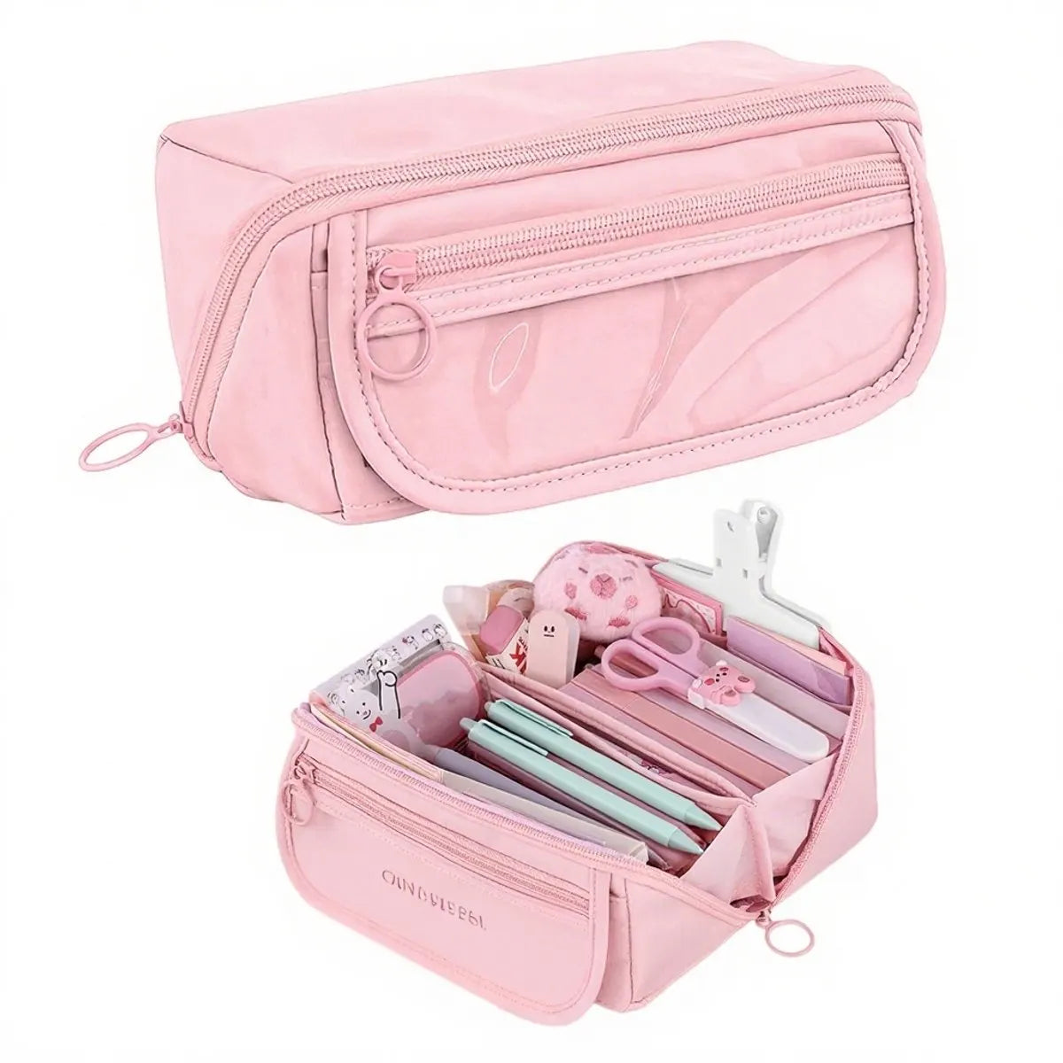 Pencil case - Pencil case for boys and girls - 20x8.5x8.5 cm - Canvas - Linen - Large capacity - School pencil case - pink