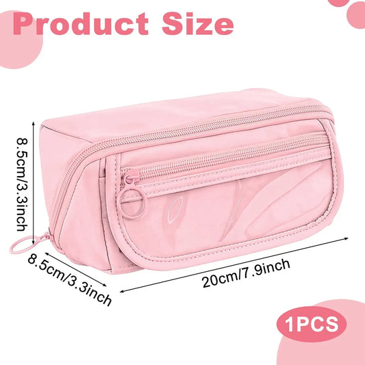 Pencil case - Pencil case for boys and girls - 20x8.5x8.5 cm - Canvas - Linen - Large capacity - School pencil case - pink - Image 3