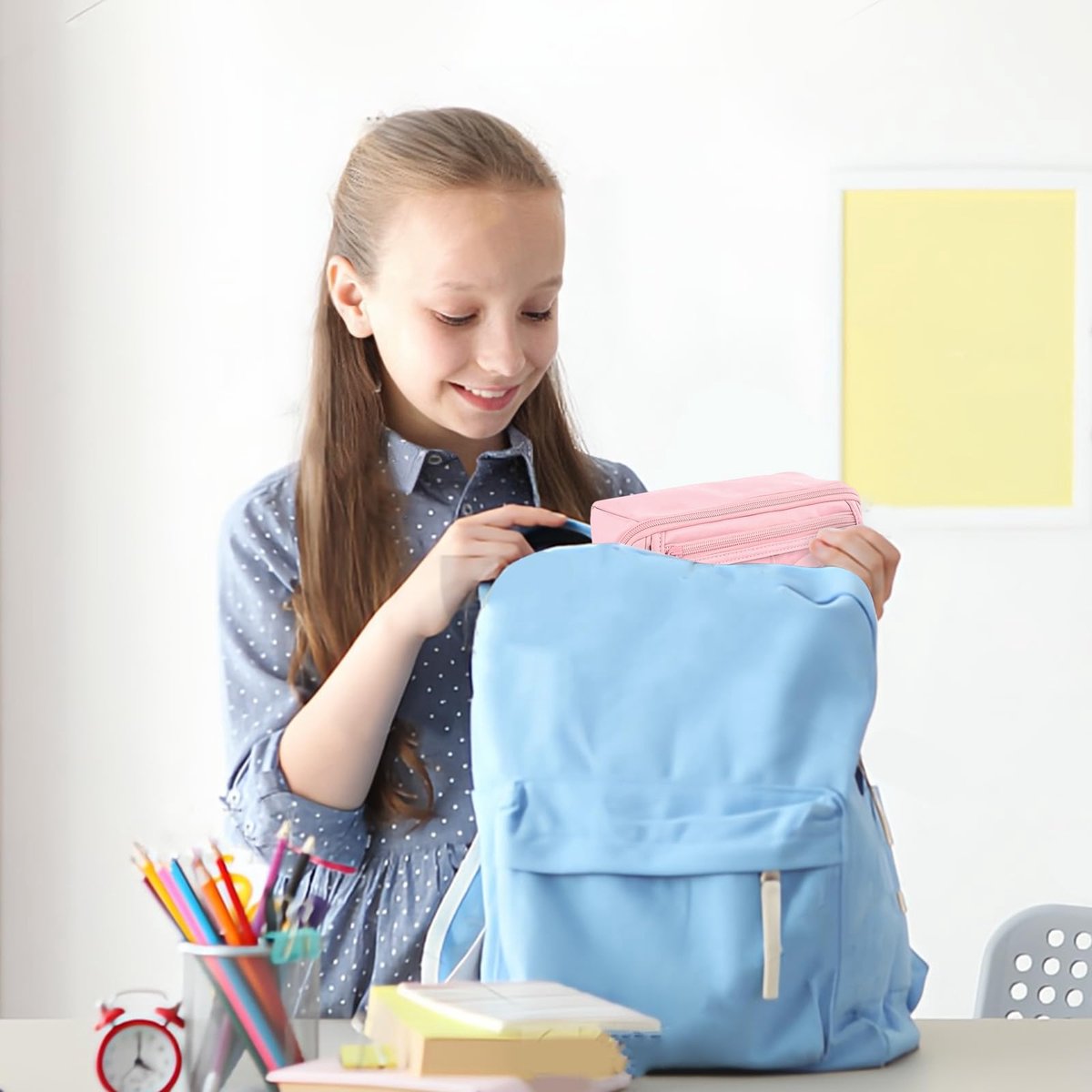 Pencil case - Pencil case for boys and girls - 20x8.5x8.5 cm - Canvas - Linen - Large capacity - School pencil case - pink - Image 5