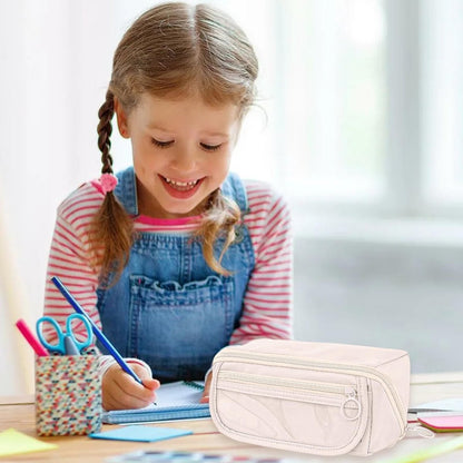 Pencil case - Pencil case for boys and girls - 20x8.5x8.5 cm - Canvas - Linen - Large capacity - School pencil case - Beige - Image 6