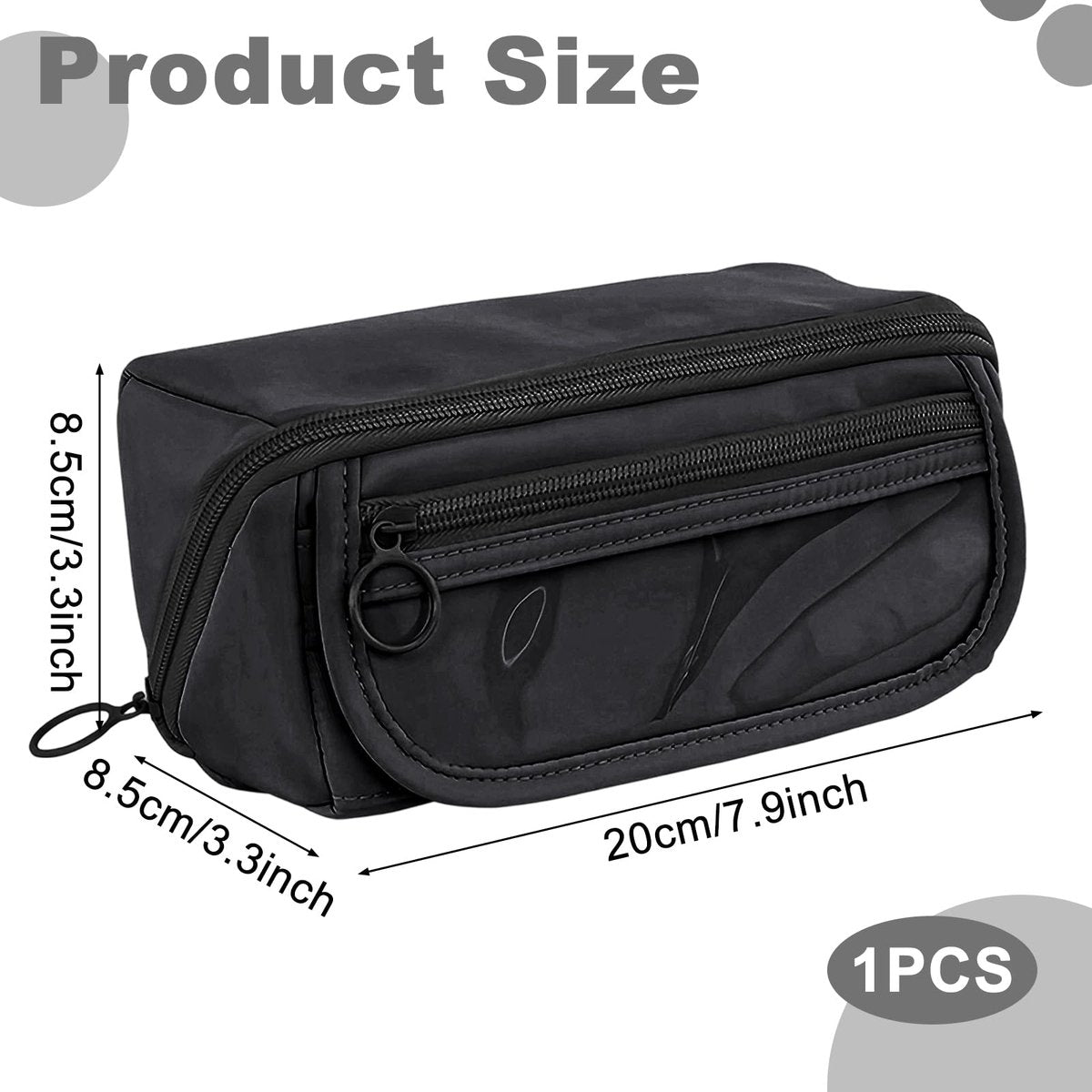 Pencil case - Pencil case for boys and girls - 20x8.5x8.5 cm - Canvas - Linen - Large capacity - School pencil case - black - Image 2