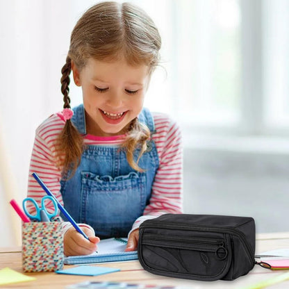 Pencil case - Pencil case for boys and girls - 20x8.5x8.5 cm - Canvas - Linen - Large capacity - School pencil case - black - Image 5
