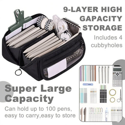 Pencil case - Pencil case for boys and girls - 20x8.5x8.5 cm - Canvas - Linen - Large capacity - School pencil case - black - Image 7