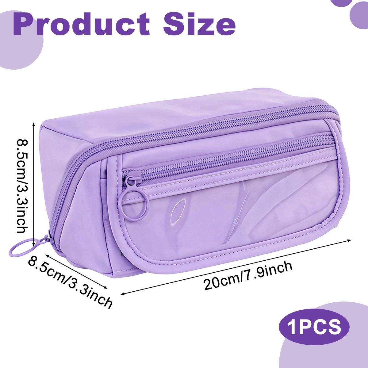 Pencil case - Pencil case for boys and girls - 20 x 8.5 x 8.5 cm - Canvas - Linen - Large capacity - School pencil case - Purple - Image 2