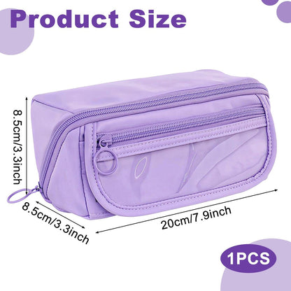 Pencil case - Pencil case for boys and girls - 20 x 8.5 x 8.5 cm - Canvas - Linen - Large capacity - School pencil case - Purple - Image 2