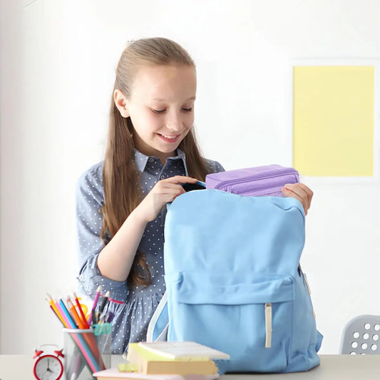 Pencil case - Pencil case for boys and girls - 20 x 8.5 x 8.5 cm - Canvas - Linen - Large capacity - School pencil case - Purple - Image 4