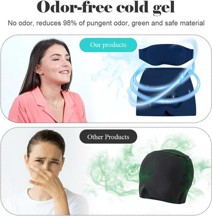 Migraine Relief Hat - Eye Mask - Cooling Eye Mask - Headache Relief - Hot & Cold Pack - 3-in-1 Pain Relief Mask - with Removable Eye Mask - Reusable - Migraine Relief Hat - Blue - Image 7
