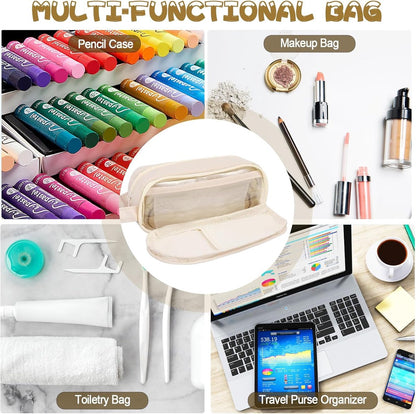 Pencil case - Large capacity - Suitable for boys and girls - Waterproof - Expandable - Toiletry bag - Cosmetic and office supply bag - Off-white - Image 3