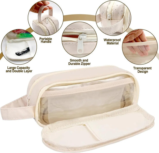 Pencil case - Large capacity - Suitable for boys and girls - Waterproof - Expandable - Toiletry bag - Cosmetic and office supply bag - Off-white - Image 7