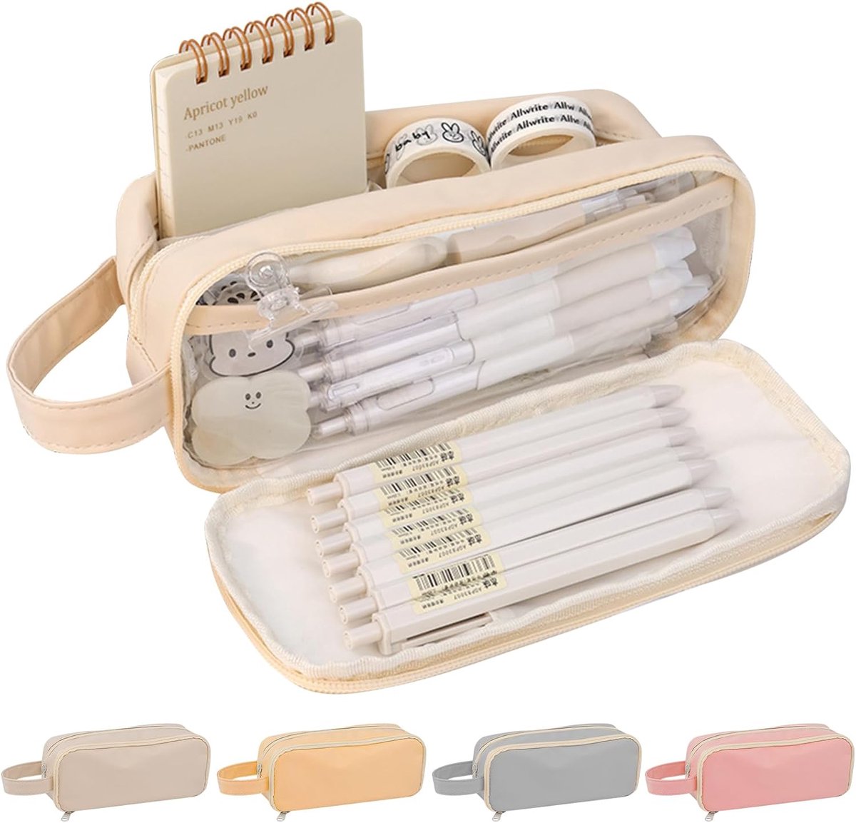 Pencil case - Large capacity - Suitable for boys and girls - Waterproof - Expandable - Toiletry bag - Cosmetic and office supply bag - Off-white - Image 8