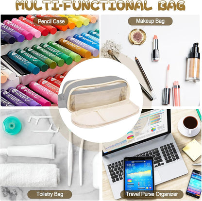 Pencil case, large capacity, suitable for boys and girls, waterproof, expandable, toiletry bag, makeup bag and office supplies, gray - Image 3