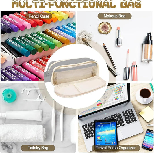 Pencil case, large capacity, suitable for boys and girls, waterproof, expandable, toiletry bag, makeup bag and office supplies, gray - Image 3