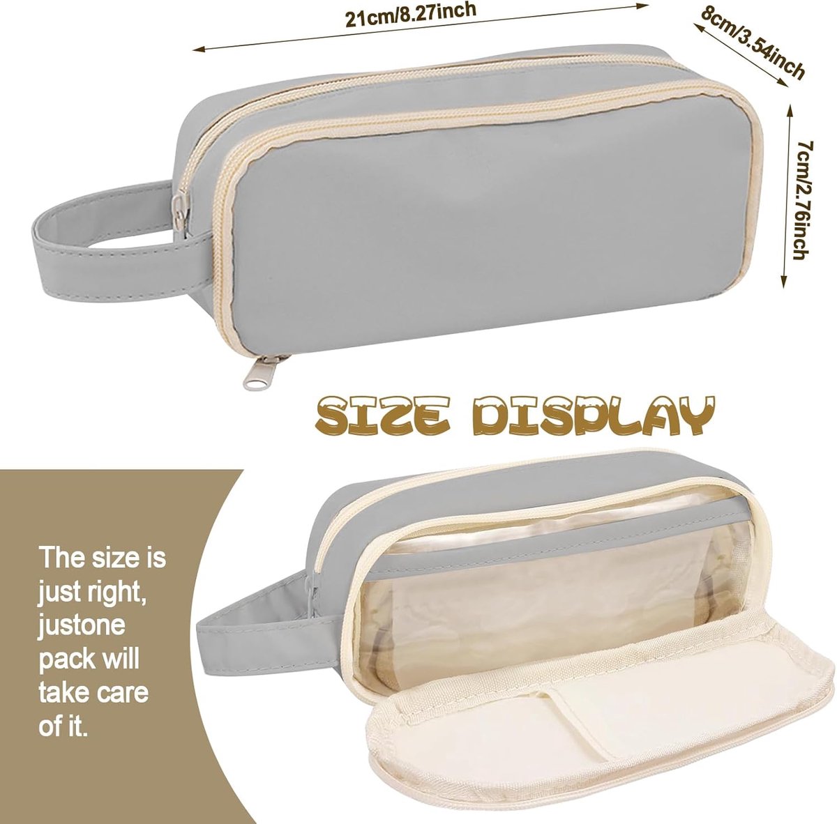 Pencil case, large capacity, suitable for boys and girls, waterproof, expandable, toiletry bag, makeup bag and office supplies, gray - Image 4