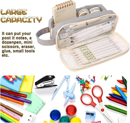 Pencil case, large capacity, suitable for boys and girls, waterproof, expandable, toiletry bag, makeup bag and office supplies, gray - Image 7