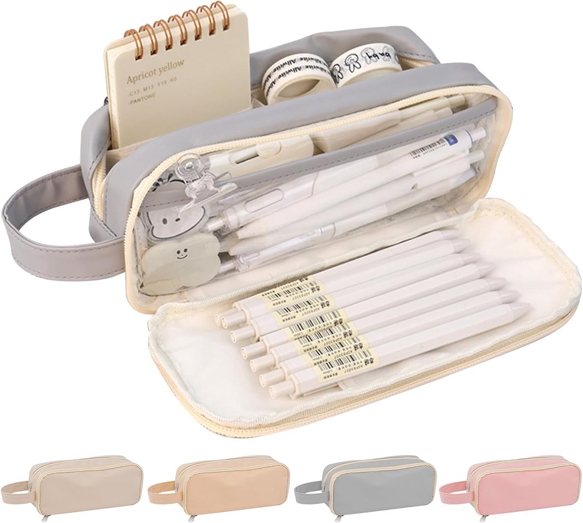 Pencil case, large capacity, suitable for boys and girls, waterproof, expandable, toiletry bag, makeup bag and office supplies, gray - Image 8
