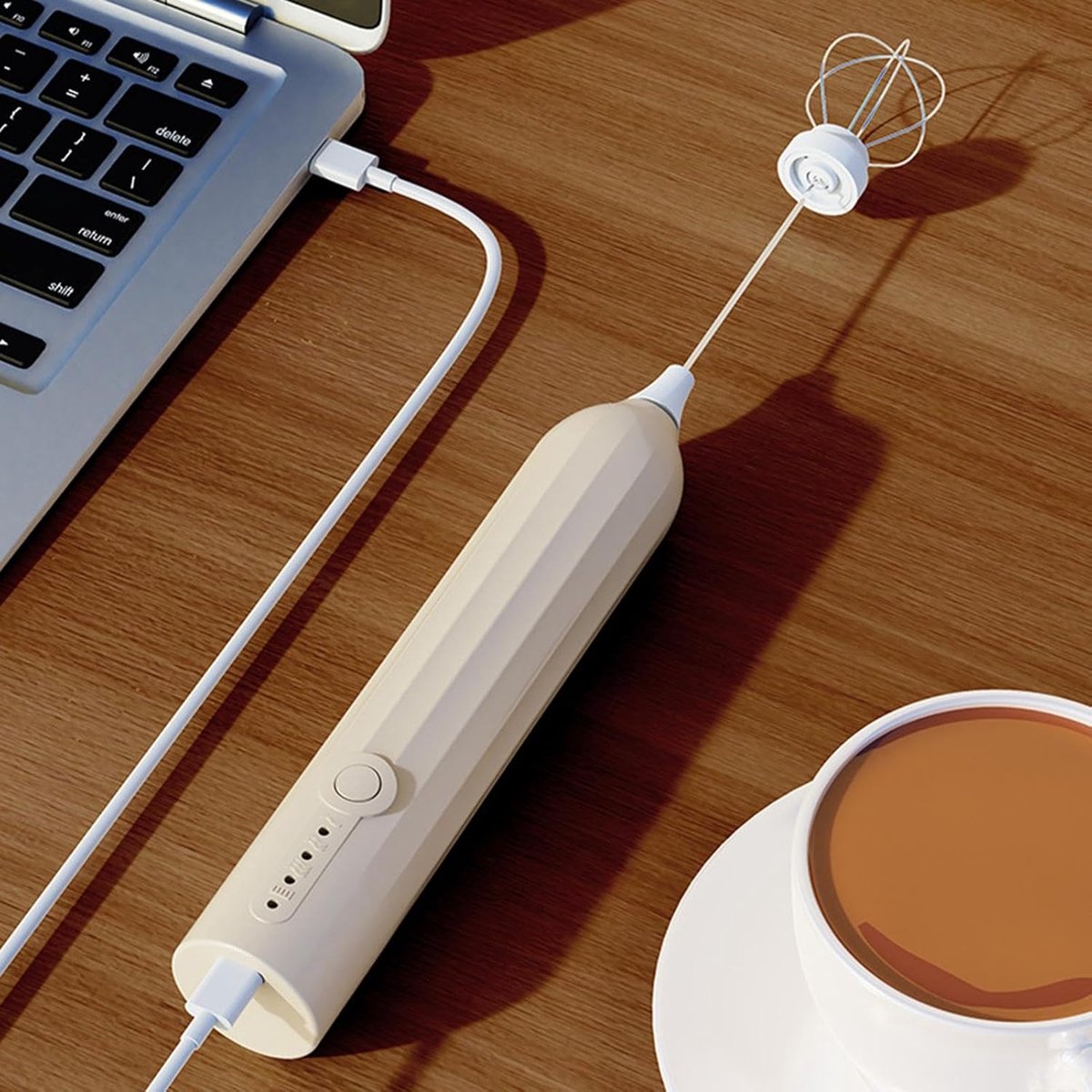 Milk Frother - Electric Milk Frother - Manual Milk Frother - Rechargeable Milk Frother - Mini Whisk - 3-Speed USB Rechargeable Milk Frother - For Lattes, Cappuccinos, Coffee Cream, Hot Chocolate Eggs - Milky White - Image 5