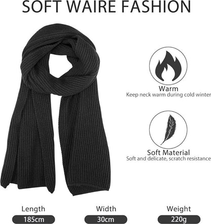 Women's scarves - Knitted scarves for women & men - Warm winter scarves - Small scarves - Unisex - Oblong scarf - Warm and soft winter scarf - Men's scarf - Women's scarf - Finely woven scarf - Classic scarf - Black - 160 x 30 cm - Image 5