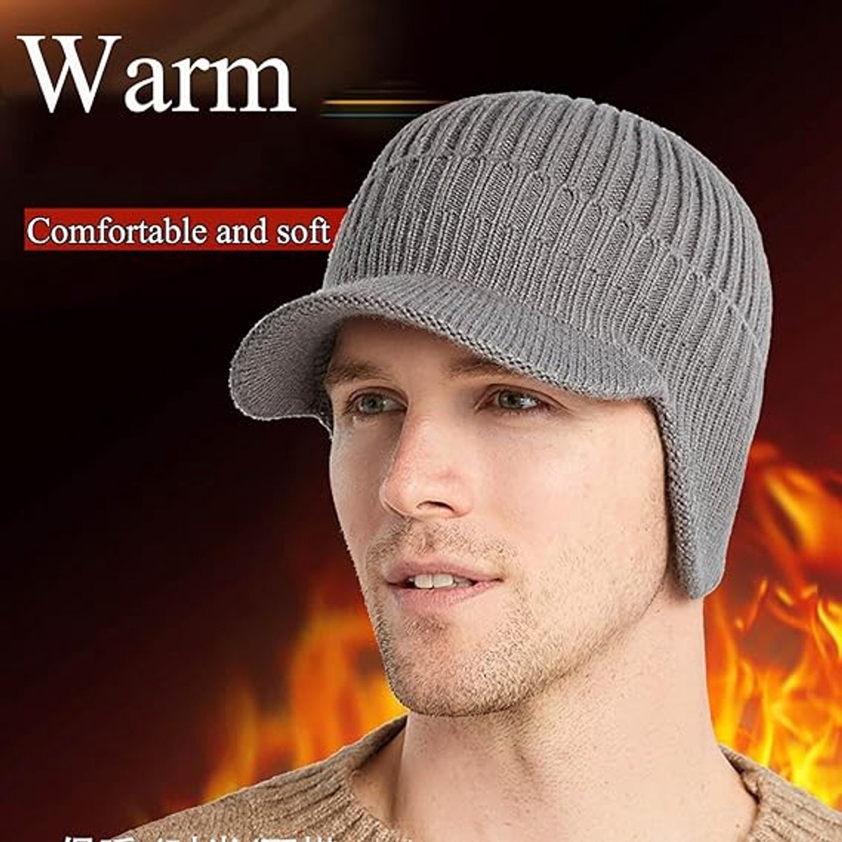 Beanie - Men's Beanie - Winter Beanie - Knitted Beanie - Ski Beanie - Thick Beanie - Thermal Protection for Outdoors - Elastic Earflaps - Skiing - Snowboarding - Cycling - Walking - Black - Gift Idea for Him/Her - Image 3
