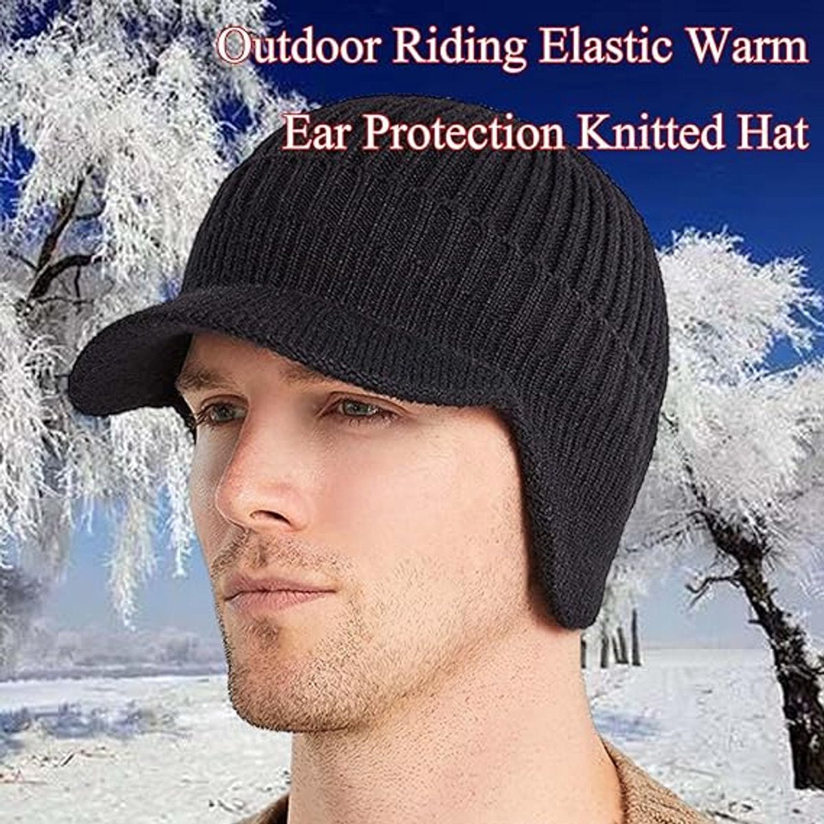 Beanie - Men's Beanie - Winter Beanie - Knitted Beanie - Ski Beanie - Thick Beanie - Thermal Protection for Outdoors - Elastic Earflaps - Skiing - Snowboarding - Cycling - Walking - Black - Gift Idea for Him/Her - Image 5