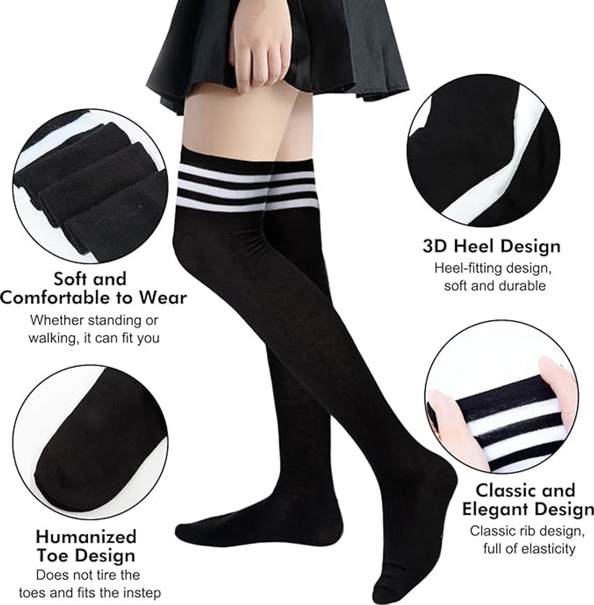 Socks - Women's Knee-High Socks - High Knee-High Socks - Sexy Socks - Women's Knee-High Socks - Stockings - Leg Warmers - Casual Outfit - Role Play - 6 Pairs - Image 5