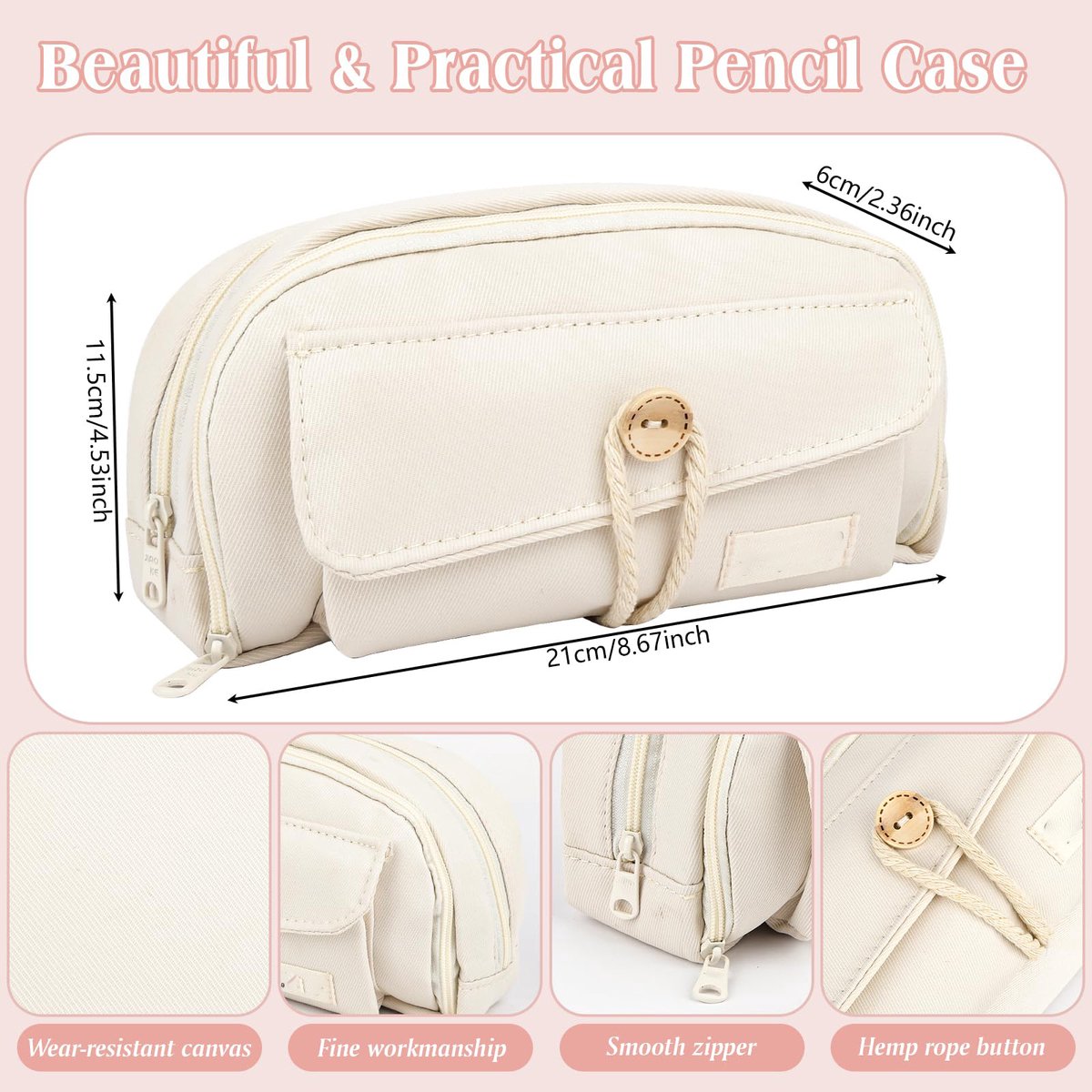 Pencil case - Large capacity pencil case - 21 x 11.5 x 5.5 cm - Pencil case for boys and girls - School supplies - Wit - Image 2