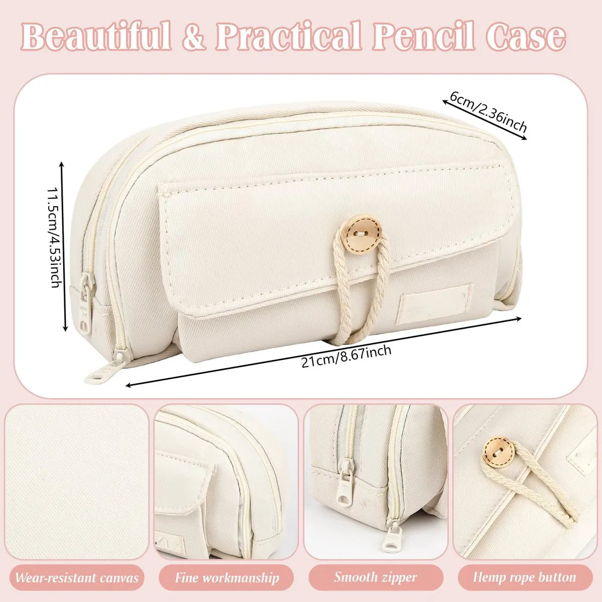 Pencil case - Large capacity pencil case - 21 x 11.5 x 5.5 cm - Pencil case for boys and girls - School supplies - Wit - Image 2