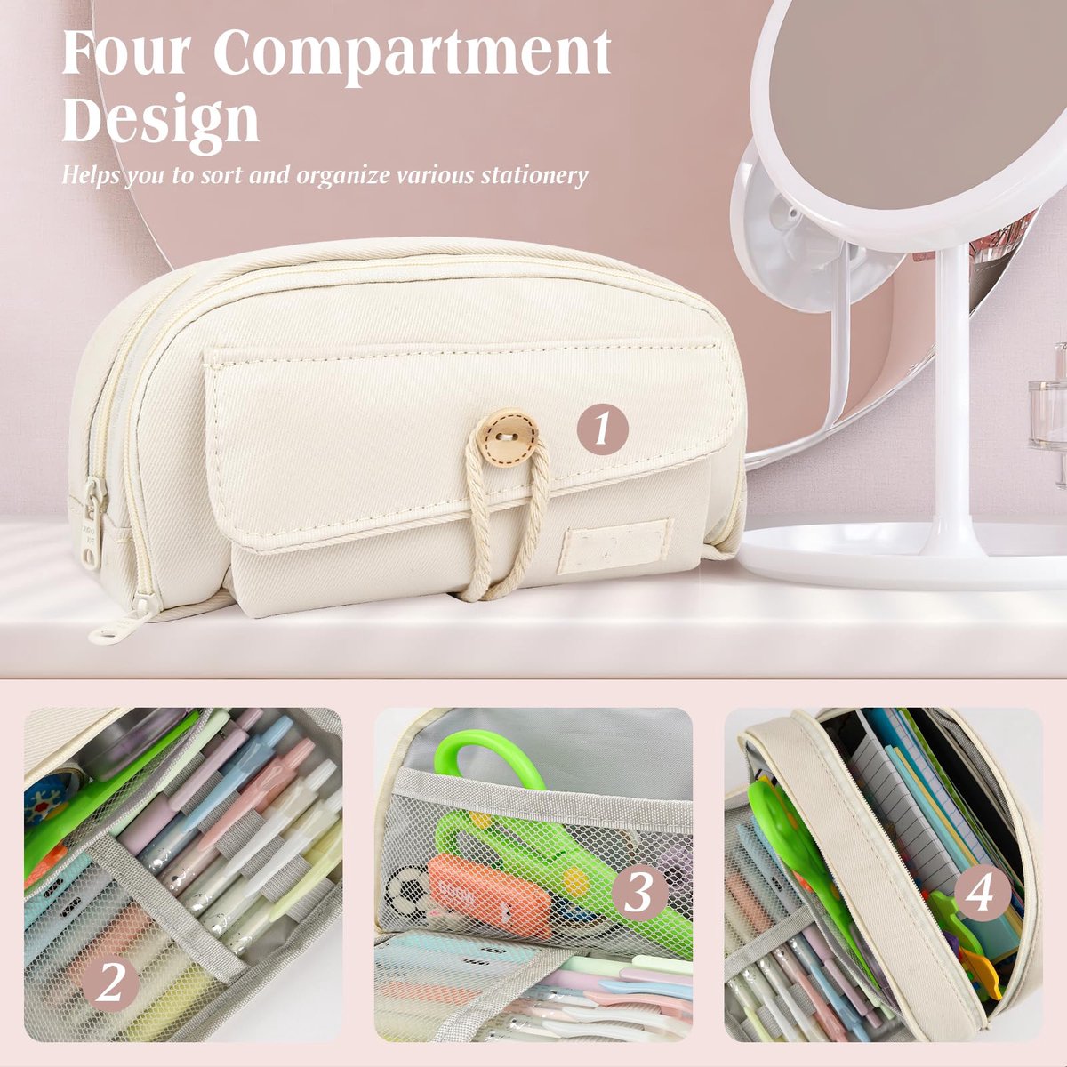 Pencil case - Large capacity pencil case - 21 x 11.5 x 5.5 cm - Pencil case for boys and girls - School supplies - Wit - Image 3