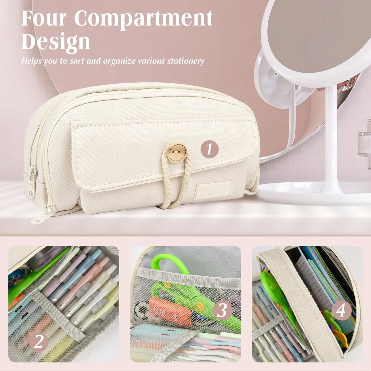 Pencil case - Large capacity pencil case - 21 x 11.5 x 5.5 cm - Pencil case for boys and girls - School supplies - Wit - Image 3