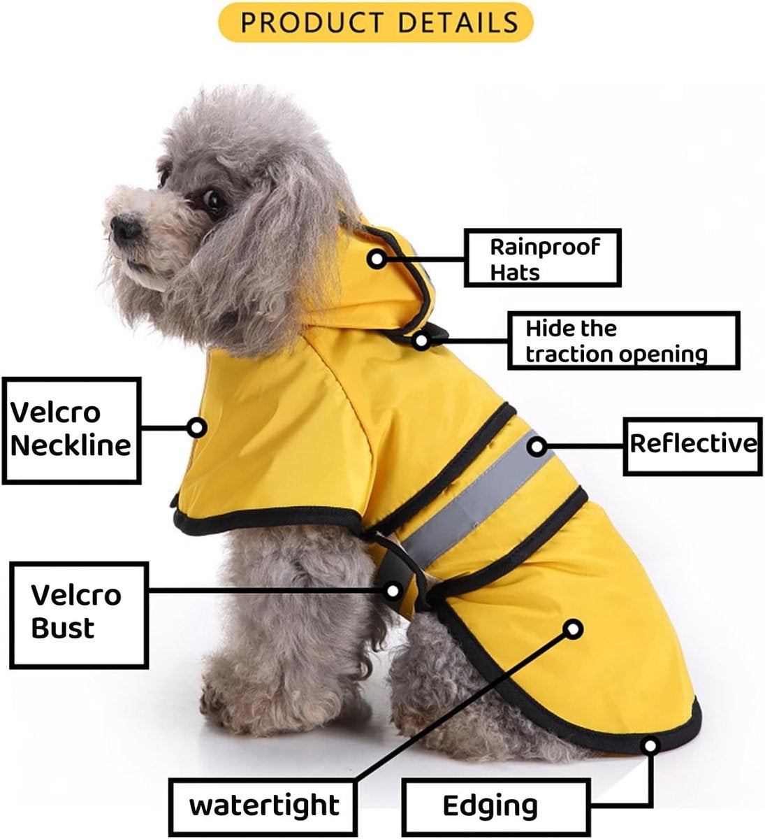 Dog Coat - Dog Raincoat - Reflective Dog Raincoat - With Hood - Adjustable Raincoat - Lightweight Raincoat - Yellow - Size M - Perfect for Small and Medium-Sized Dogs - Image 4