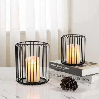 Set of 2 black metal candle holders, large oval candle holder, black decoration, metal wire lantern (Zwart) - Image 3