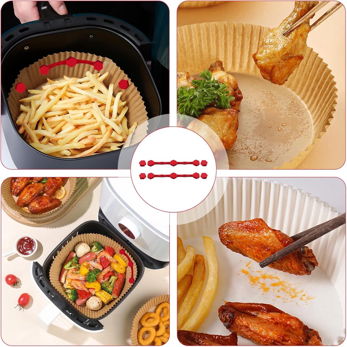 4 Magnetic Silicone Airfryer Loops – Safe for Parchment Paper and Disposable Liners – Magnetic Silicone Airfryer Strips – Ideal for Airfryer Accessories – Prevents Paper from Burning on Contact with the Heating Element – Red - Image 3
