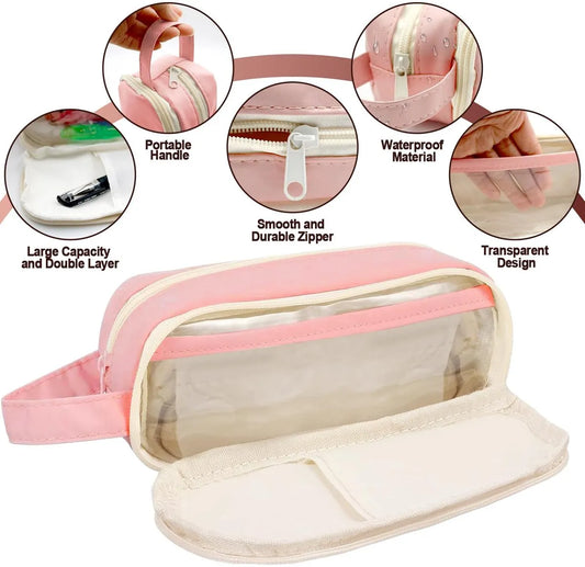 Pencil Case - Large Capacity - Waterproof and Expandable - Pencil Case for Boys and Girls - School Supplies - Suitable for Stationery, Makeup, Cosmetics, Travel, and Office Supplies - Pink - Image 2