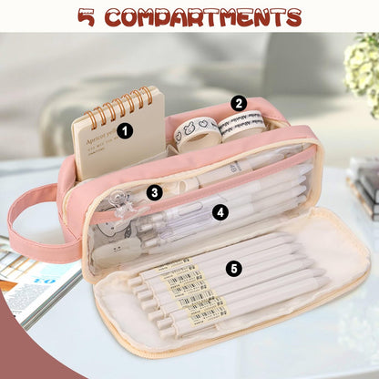 Pencil Case - Large Capacity - Waterproof and Expandable - Pencil Case for Boys and Girls - School Supplies - Suitable for Stationery, Makeup, Cosmetics, Travel, and Office Supplies - Pink - Image 3