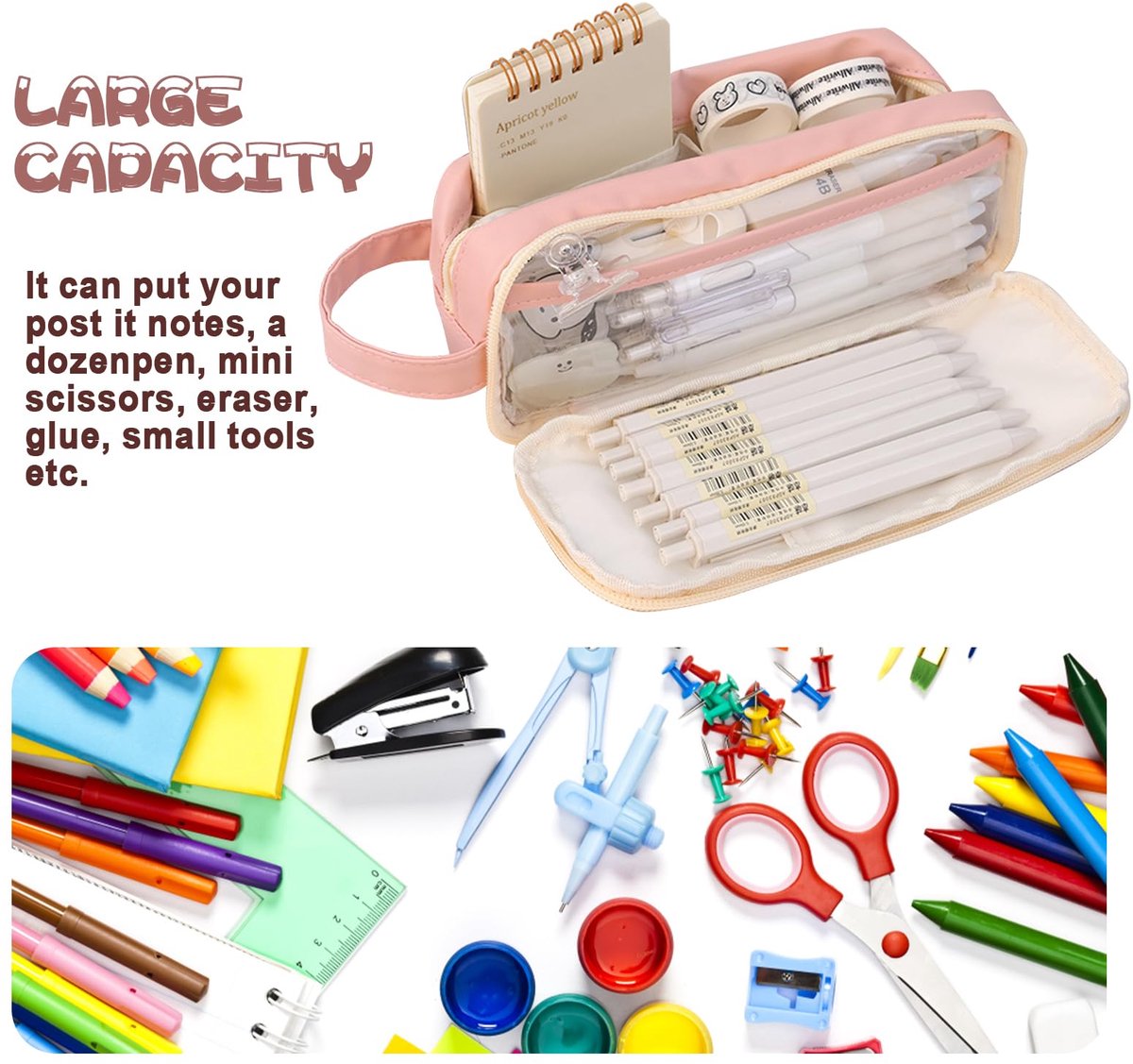 Pencil Case - Large Capacity - Waterproof and Expandable - Pencil Case for Boys and Girls - School Supplies - Suitable for Stationery, Makeup, Cosmetics, Travel, and Office Supplies - Pink - Image 5