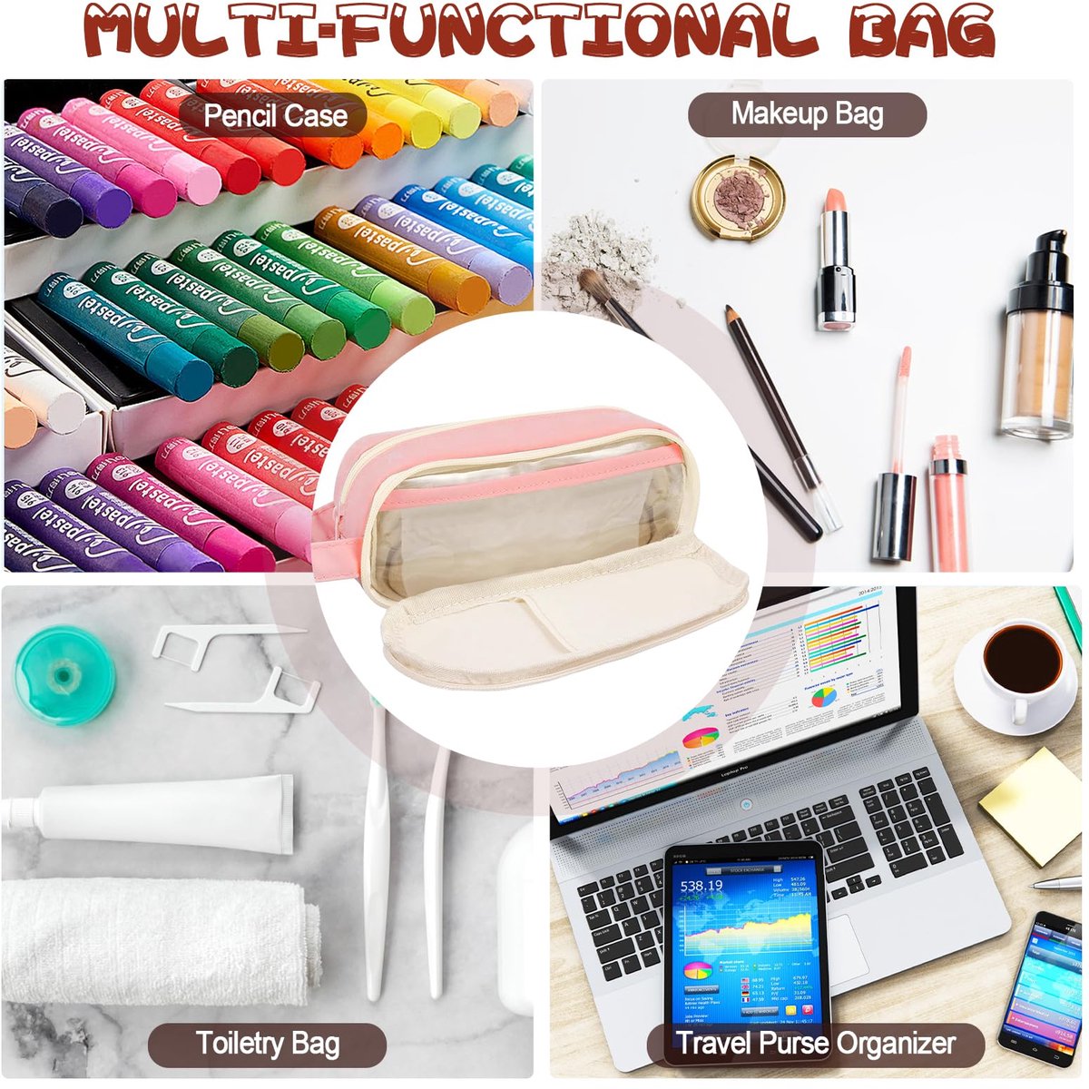 Pencil Case - Large Capacity - Waterproof and Expandable - Pencil Case for Boys and Girls - School Supplies - Suitable for Stationery, Makeup, Cosmetics, Travel, and Office Supplies - Pink - Image 6