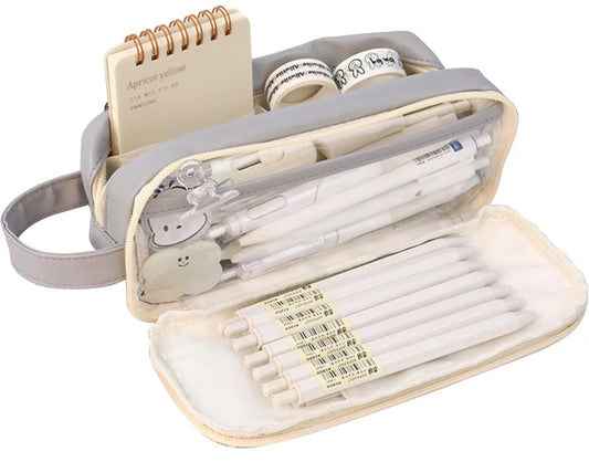 Pencil case - Large capacity - Waterproof and expandable - Pencil case for boys and girls - School supplies - Suitable for stationery, makeup, cosmetics, travel and office supplies - Grijs