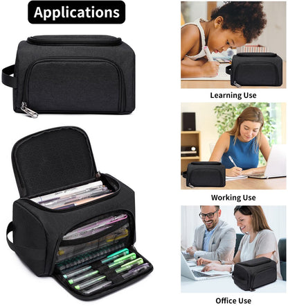 Pencil case for boys and girls - Pencil case for adults - School pencil case - 24 x 13 x 13 cm - Black - Image 2